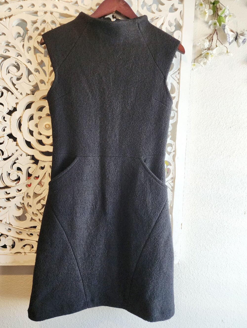 ZARA 100% WOOL HIGH NECKLINE SLEVELESS MINIBL DRESS BACK ZIPPER SIZE MEDIUM - Picture 8 of 16